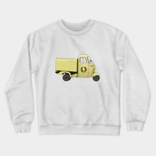 Vintage Yellow Italian Motorized Rikshaw with Italian Flag Sticker on the Door Crewneck Sweatshirt